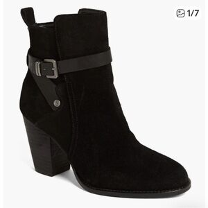 Ivanka Trump Black Folli Suede Ankle Boots Block Heel. Size 8